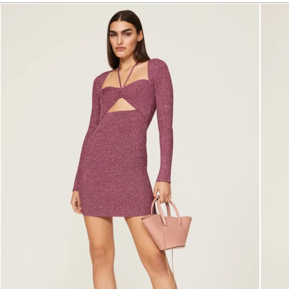 JONATHAN SIMKHAI EUC STRETCH HEAVY KNIT Long Sleeve Cutout Dress in DARK ROSE